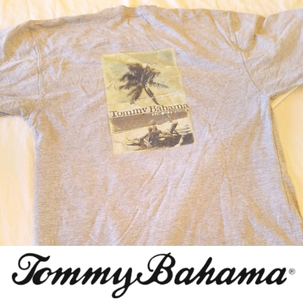 Tommy Bahama Lost In Paradise Graphic Gray shirt sz Large Vintage